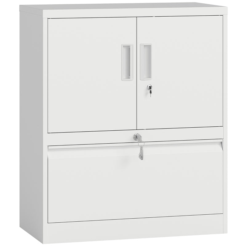 Filing Cabinet Lockable 2 Doors Adjustable Shelves Steel - White