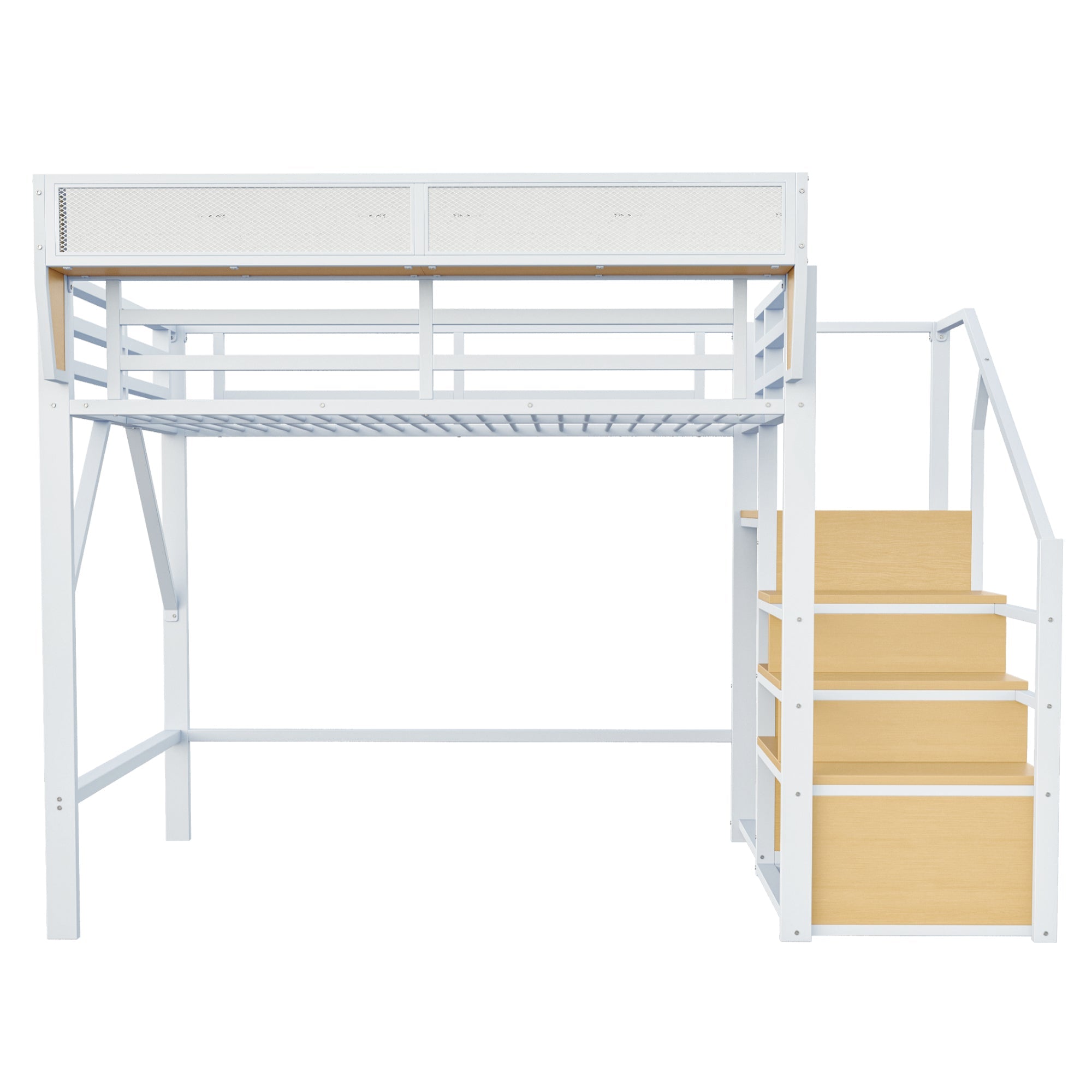 Loft Bed 140x200 Safety Ladder Storage Metal White