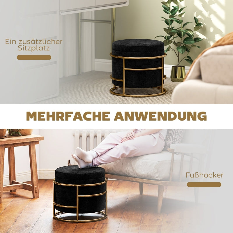 Storage Stool, Upholstered Footstool with Metal Frame, Black