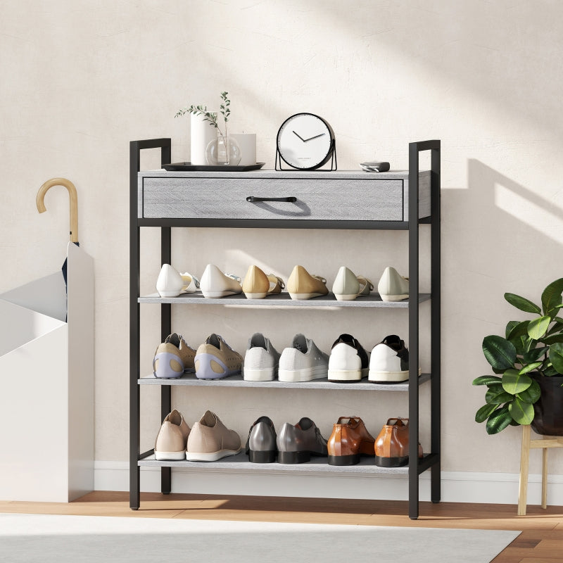 Schuhregal 4-stöckig, 9 Paar, Spanplatte Metall, Grau