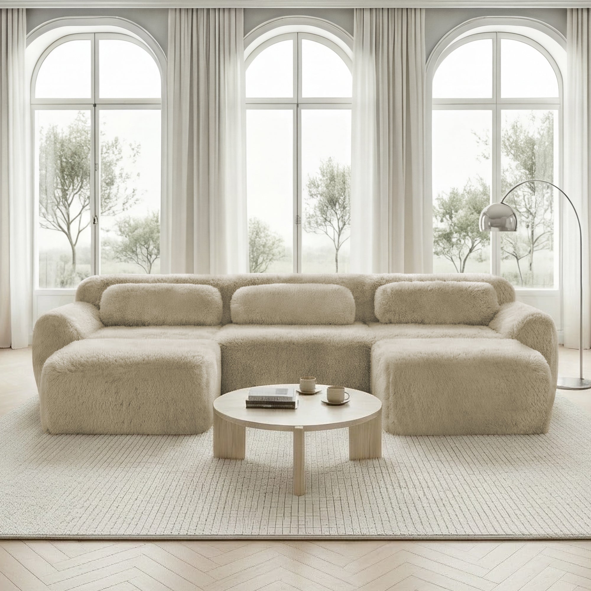 U-shaped Modular Sofa - No Assembly Plush High-Resilience Foam - Light Khaki