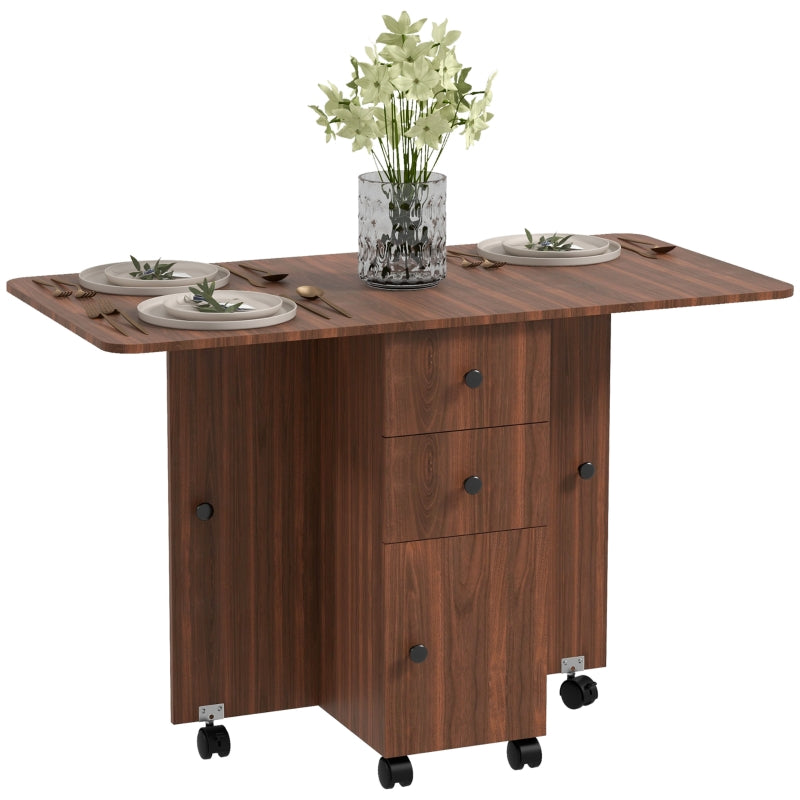 Multi-Storage Drop Leaf Dining Table, Six-Person Expanding, Distressed Brown