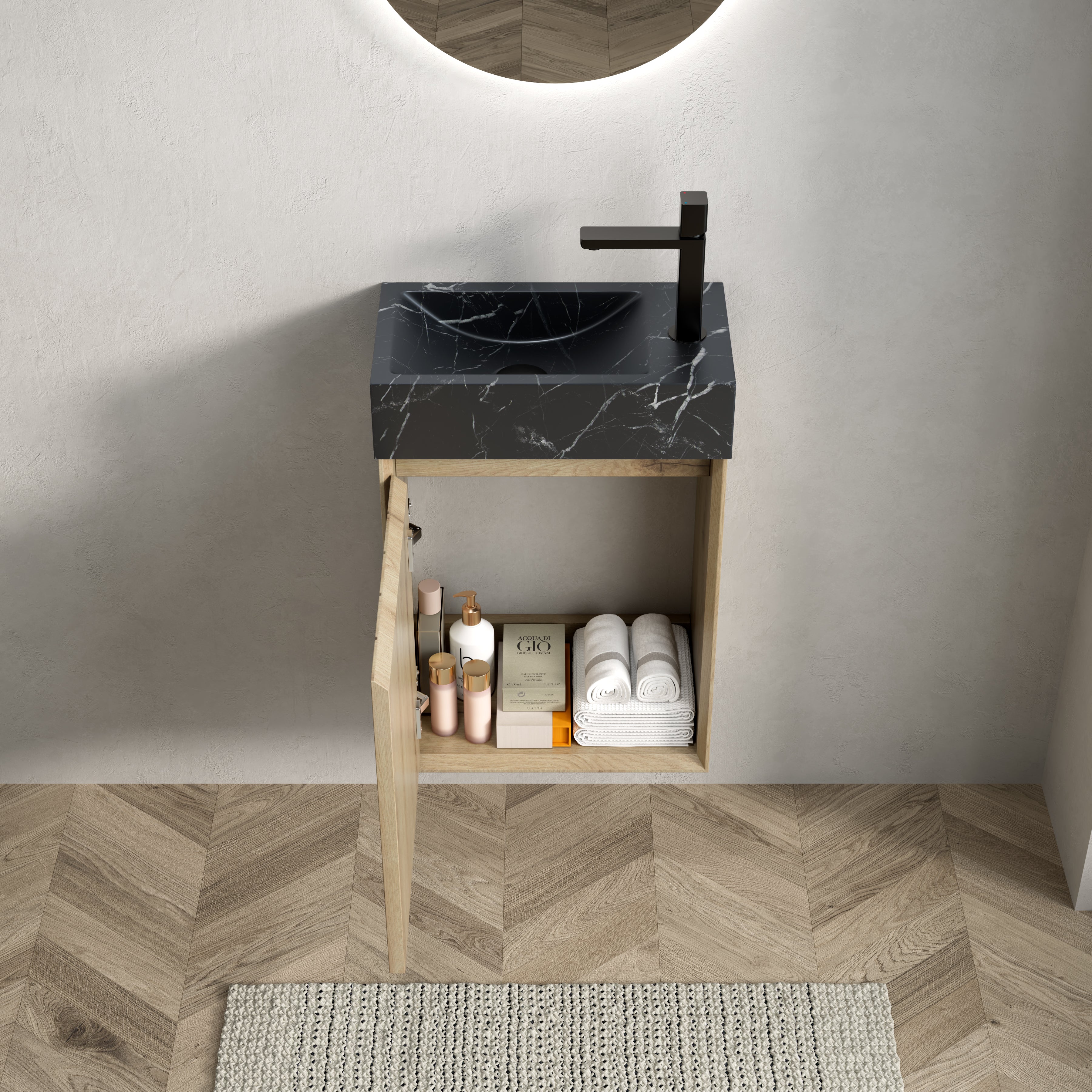 VITO 40cm Wall Mount Bathroom Vanity with Undermount Sink, Black Marble