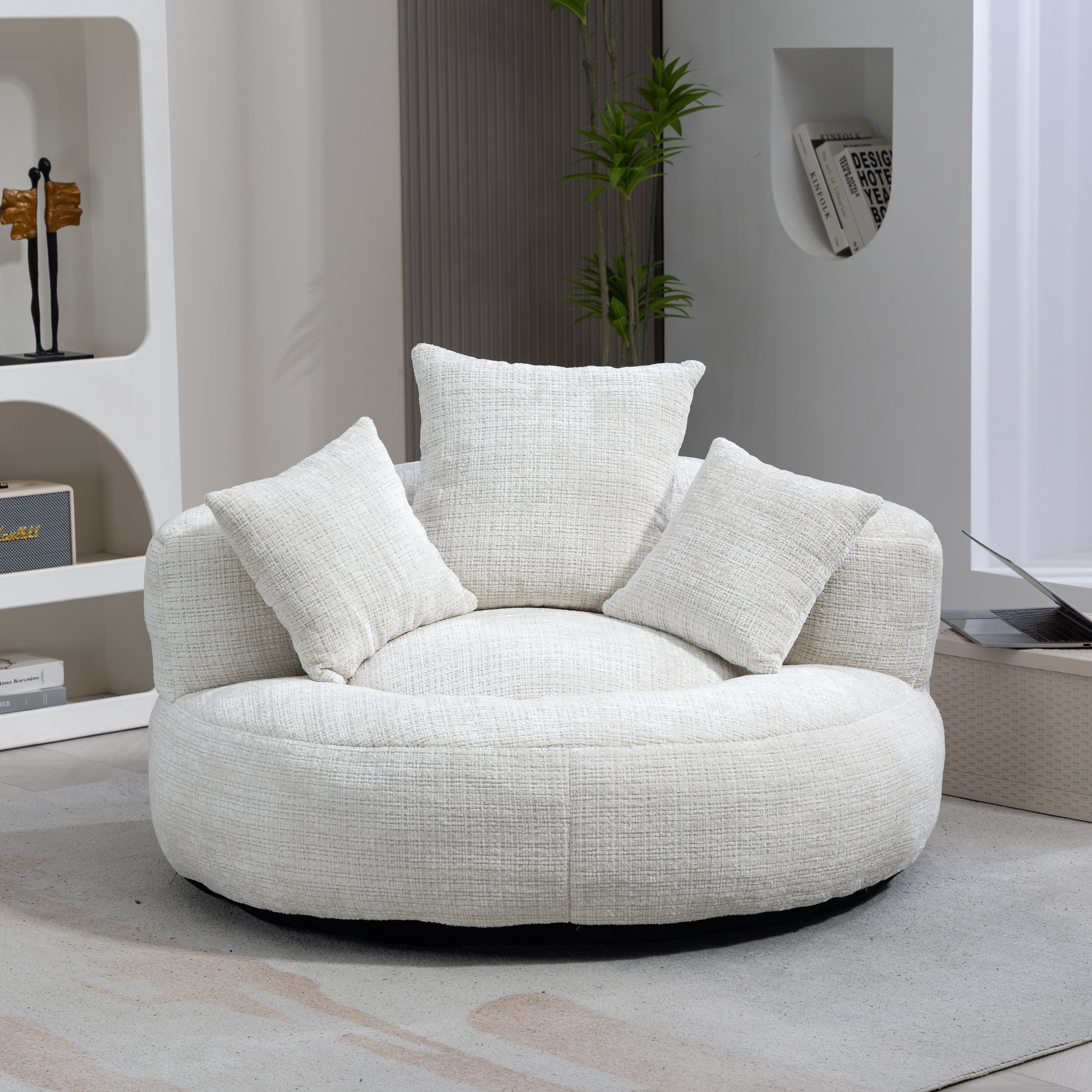 COOLMORE Lazy Sofa Durable Comfort Lounger High Back Bean Bag Chair Couch, Beige Chenille