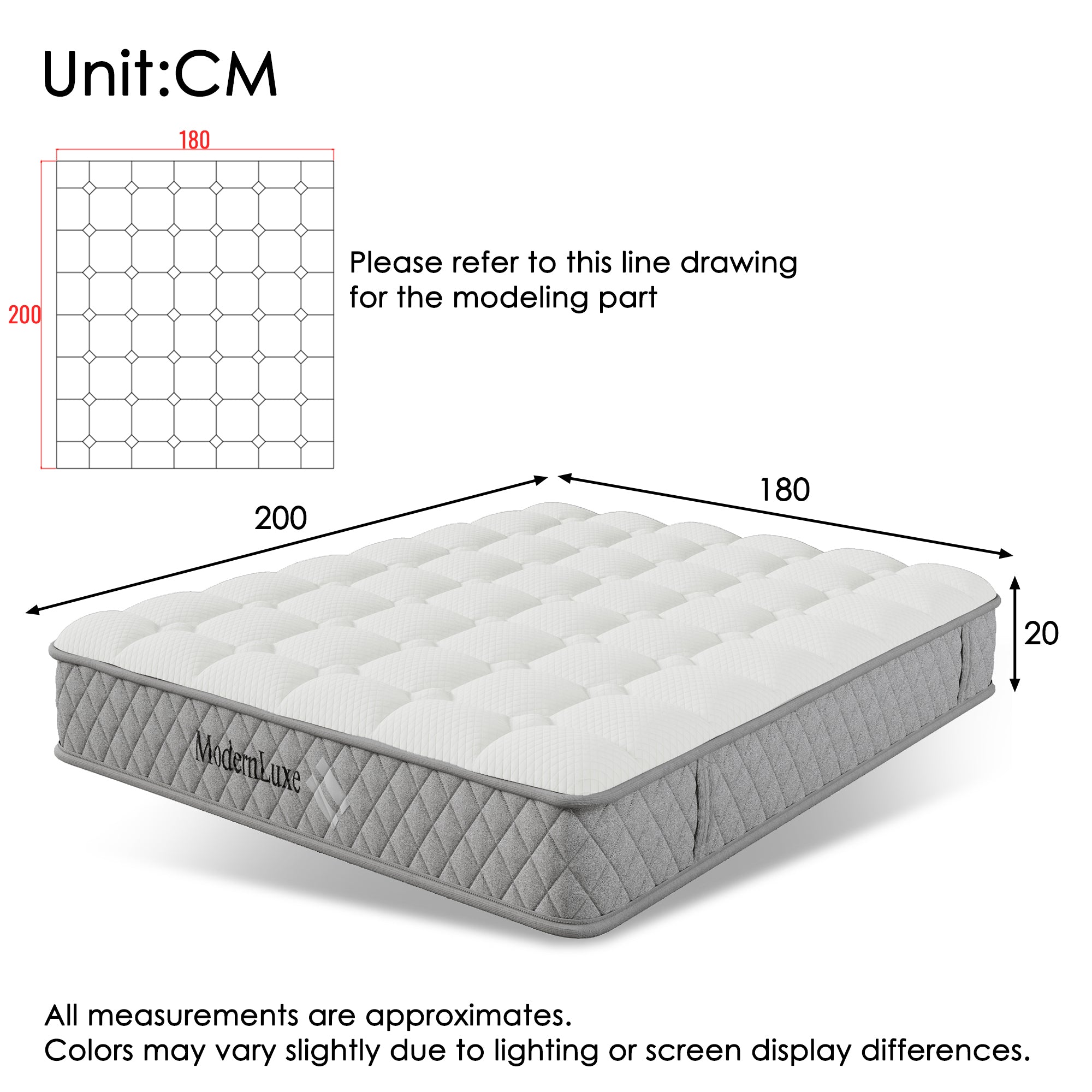 Upholstered Bed 180x200, Double Storage with App Control LED & USB-C, White PU
