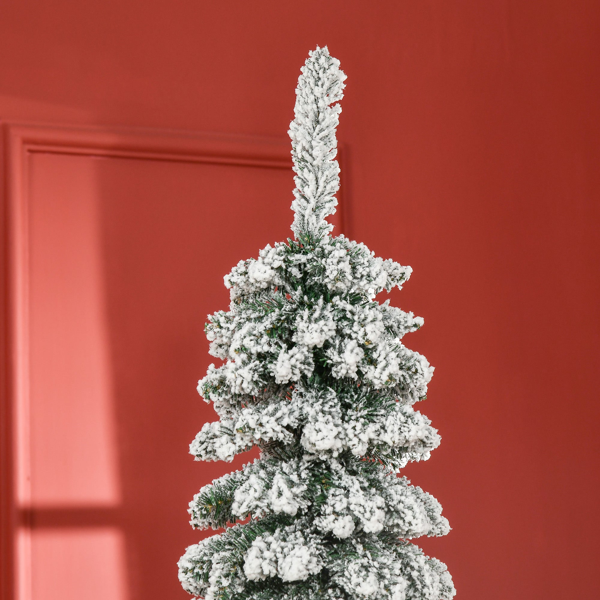 Artificial Christmas Tree, Slim Snow-Covered Fireproof, 210 cm, Green/White