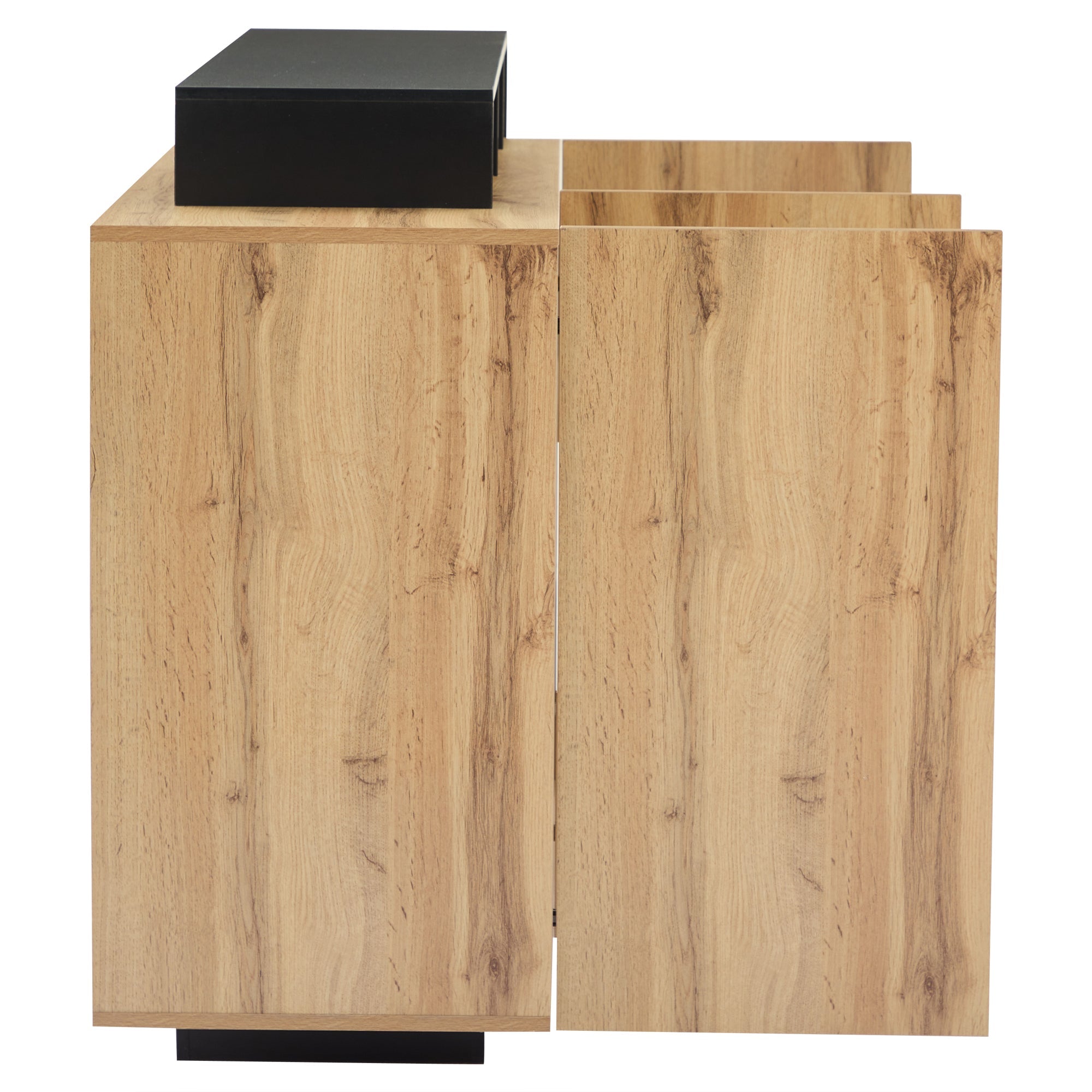 Modern LED Sideboard, Glass Dining Cabinet with Bluetooth Control, Wood Color MDF
