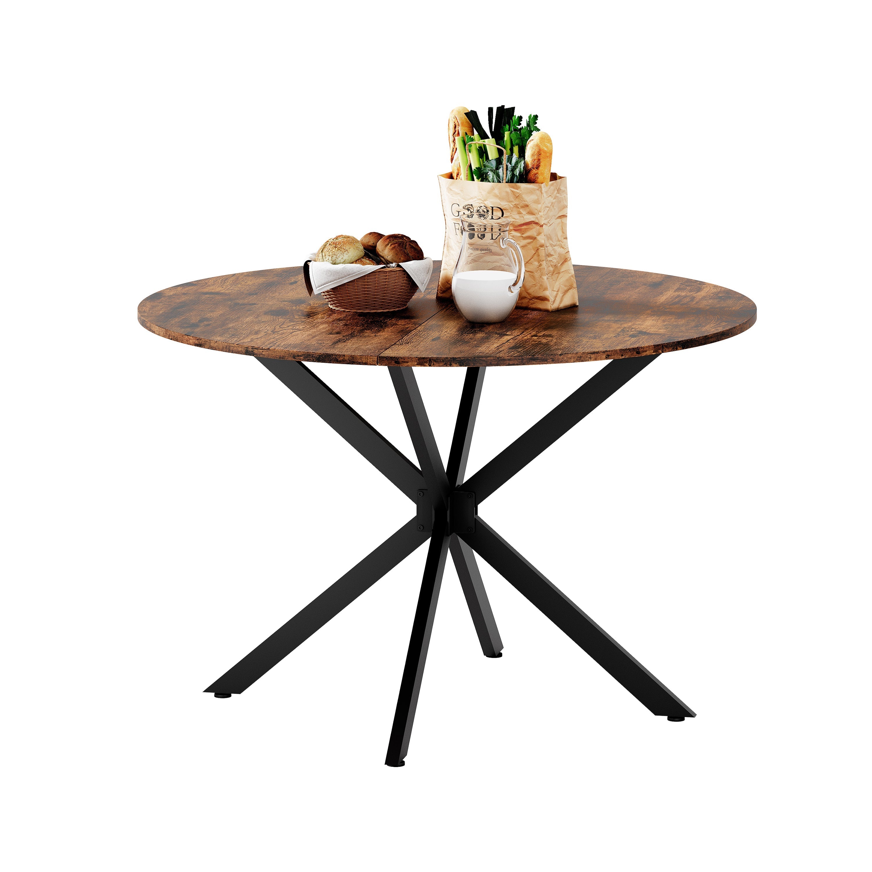 Round Dining Table 120cm Industrial X-Legs Vintage Brown-Black