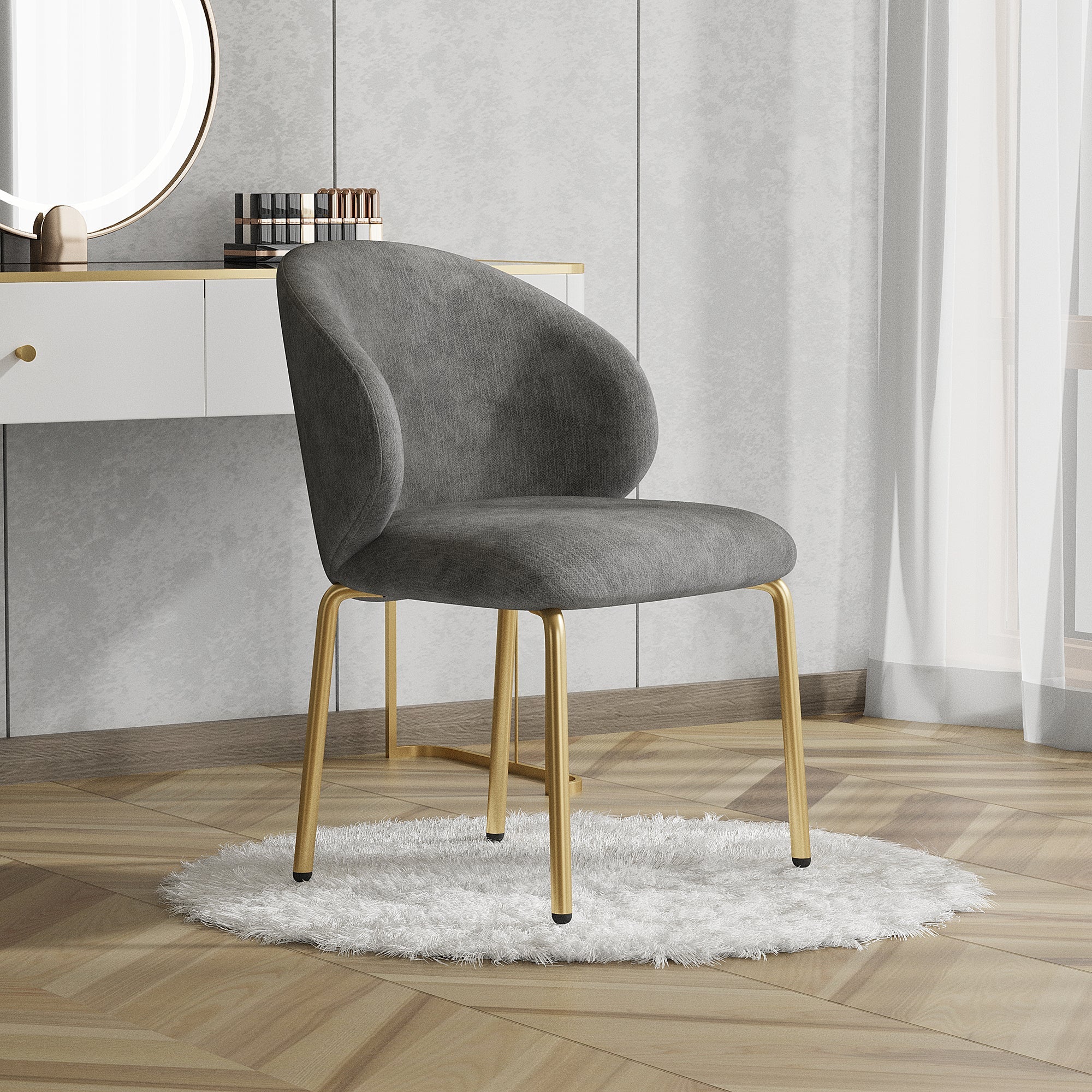 Dining/Lounge Chair Gold Legs Chenille Grey