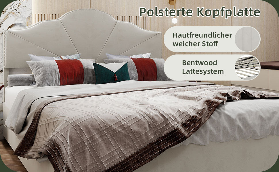 Modern Minimalist Soft Bed, Headboard with Hydraulic Rod, 140x200cm, Beige
