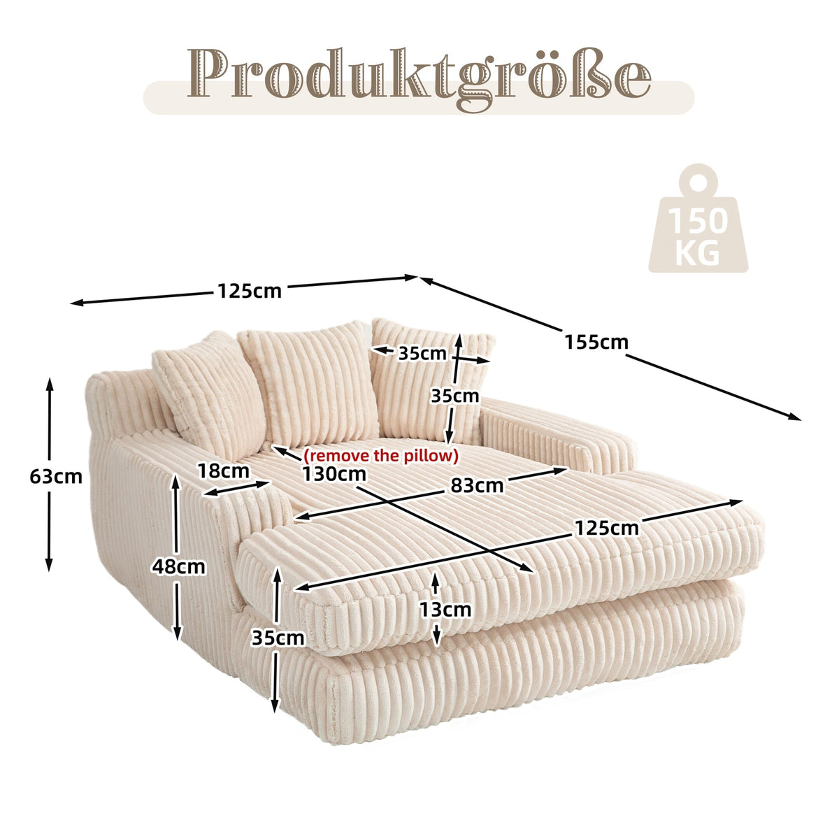 Cloud Couch Sleeper Sofa, Single-Seat Floor, 3 Cushions, Corduroy Beige