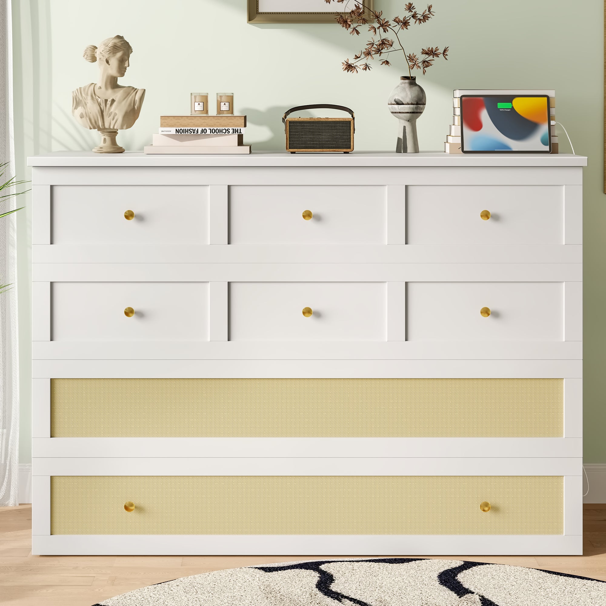 Mobile Wall Bed 140x200 Convertible Storage Drawers Shelf USB/Power Outlet - White