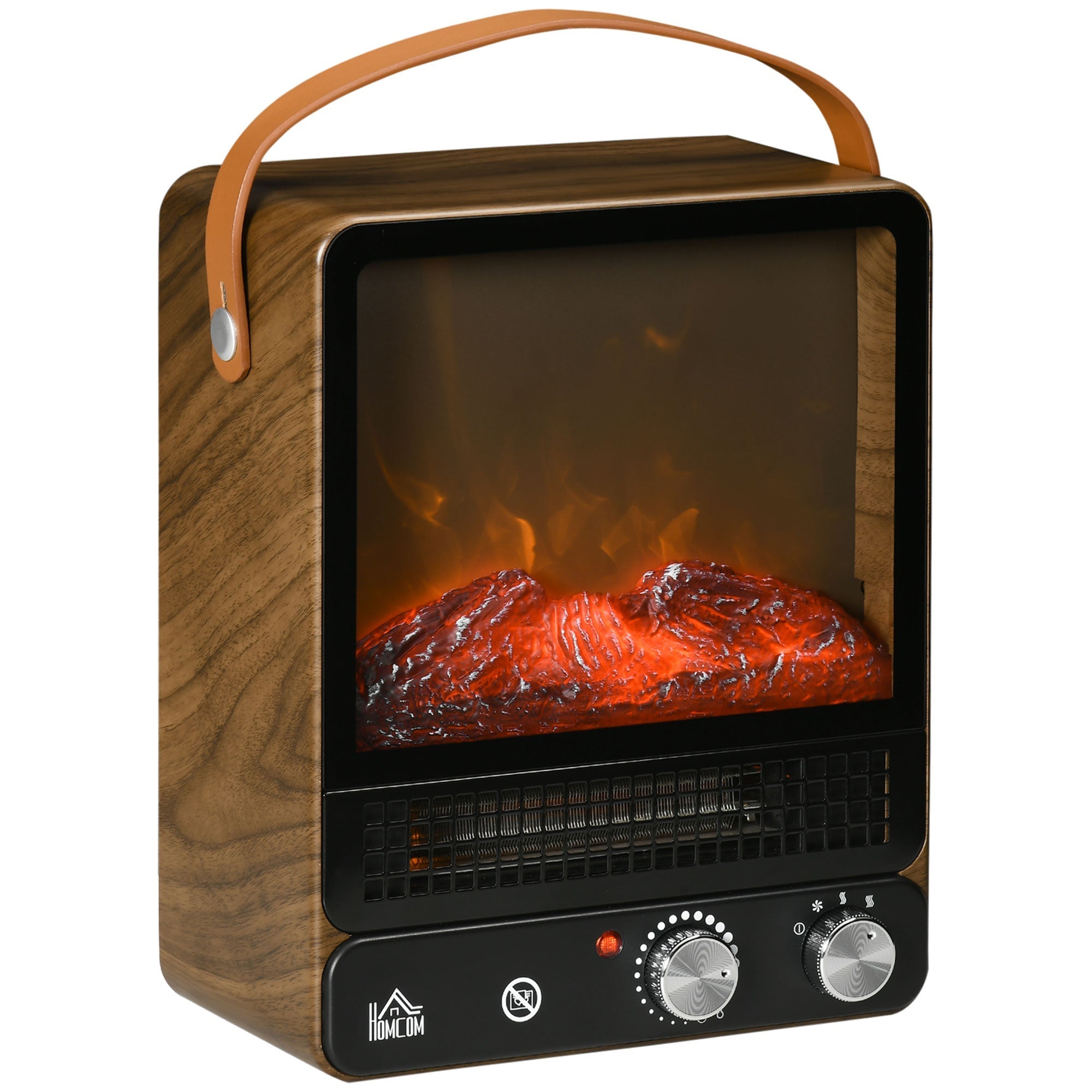Electric Fireplace, 750/1500W, Flame Effect, Freestanding, Metal