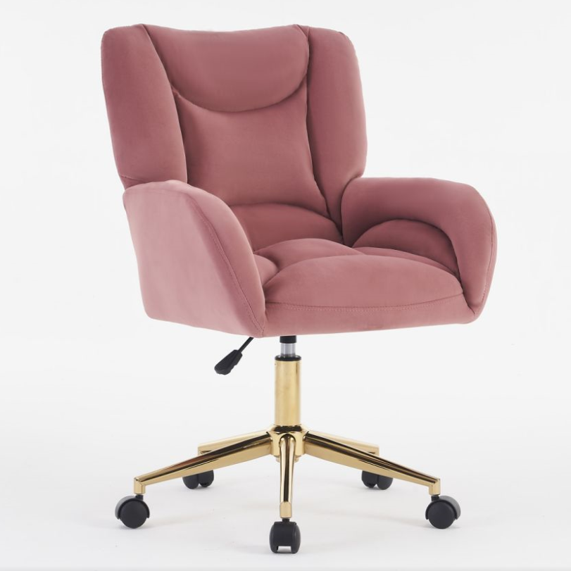 Full KD Velvet Fabric Adjustable Height Swivel Home Office Chair, Pink