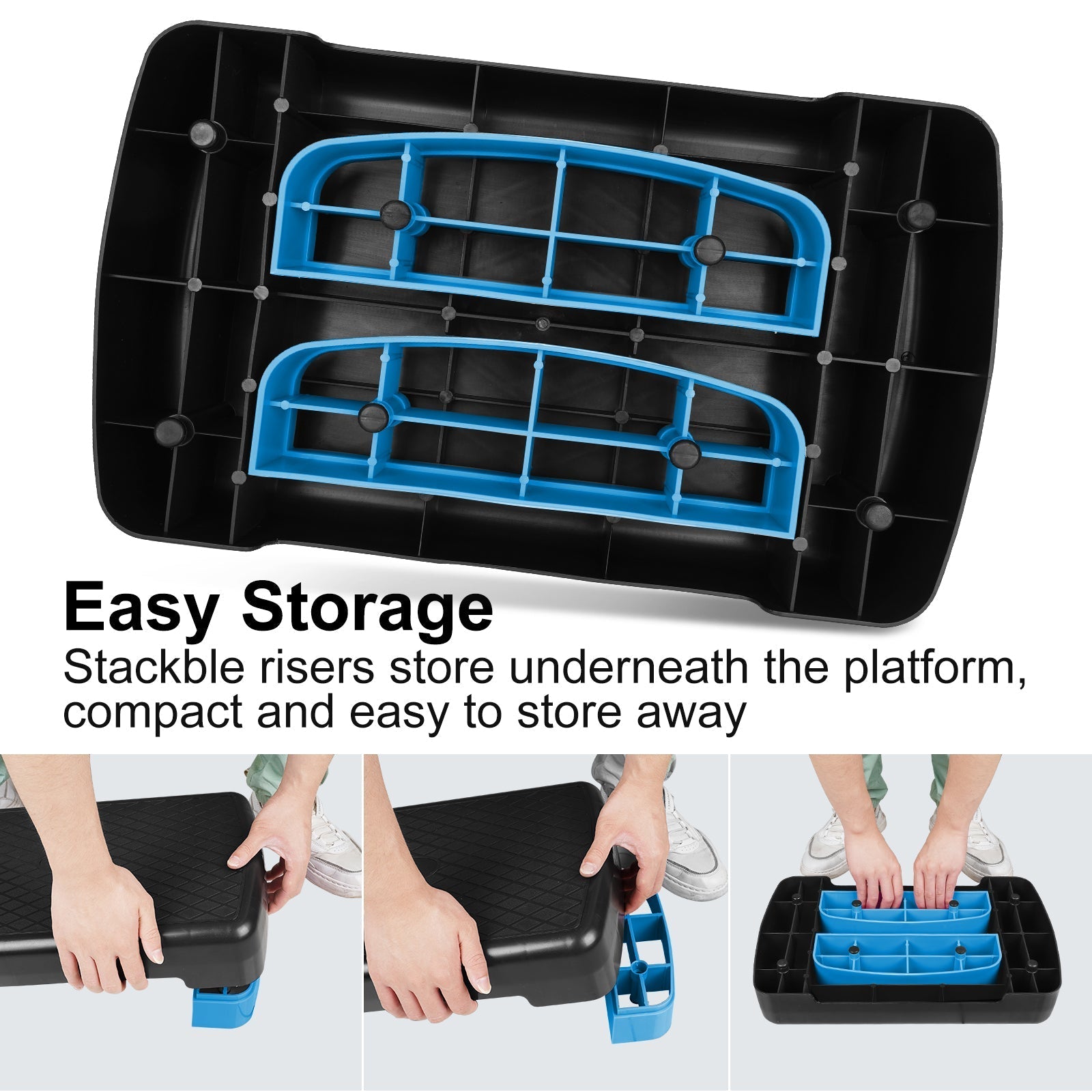 Aerobic Fitness Step Platform, Height Adjustable 10-15cm with Storage, Blue