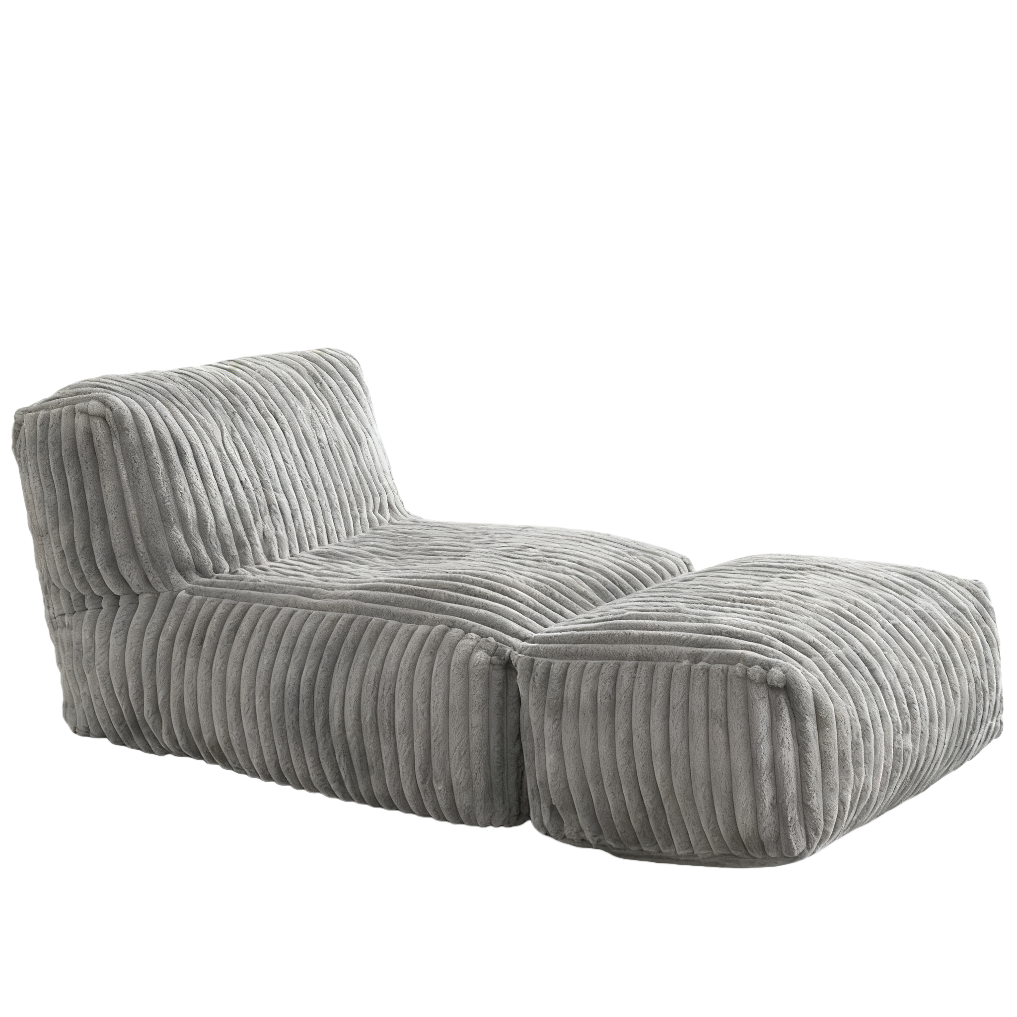 Modular Bean Bag Lounge Sofa w/ Ottoman, Ergonomic Support, Removable Cover, Corduroy