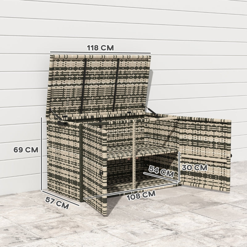 Rattan-Aufbewahrungsbox, 350L, 2-stufig, wetterfest, gemischtes Grau
