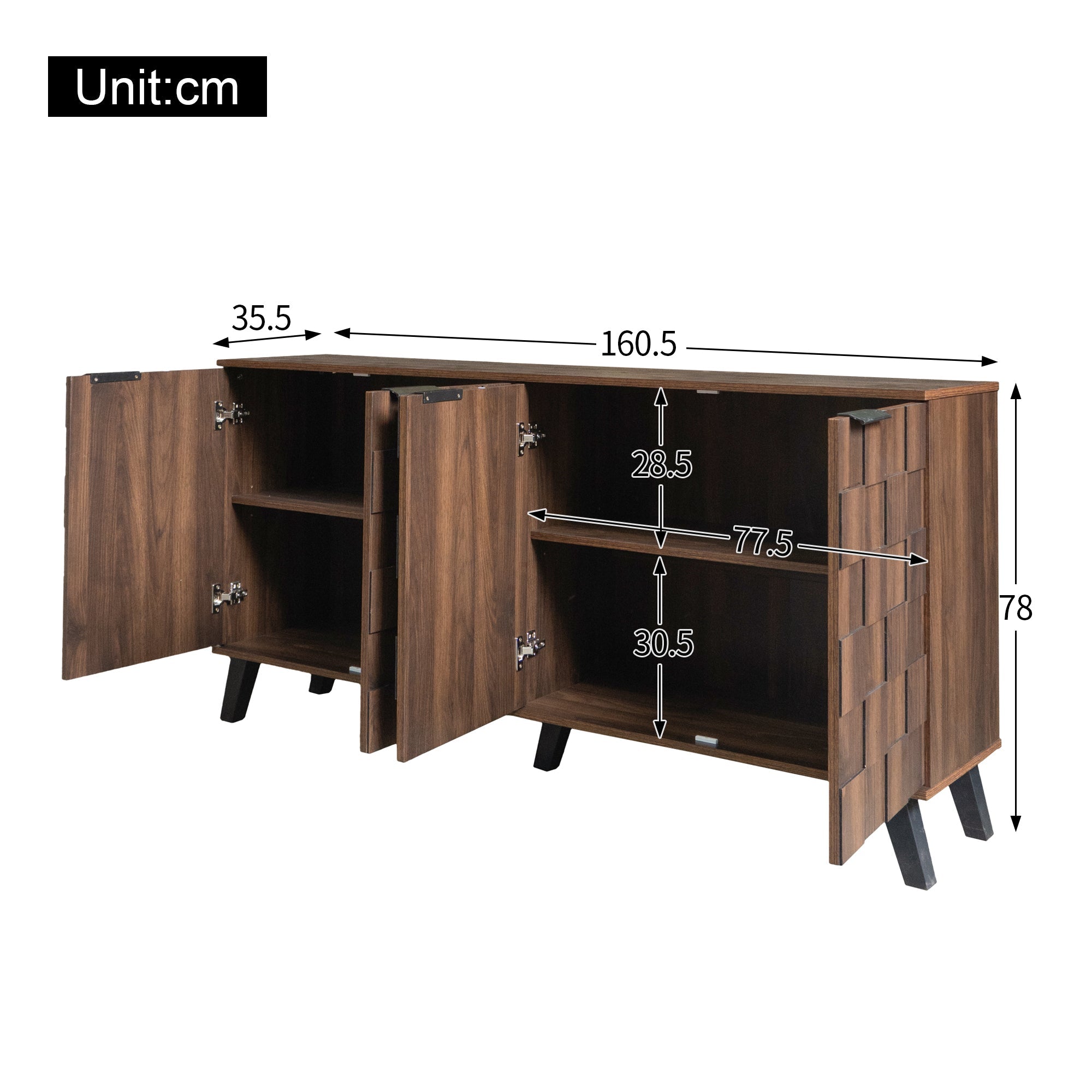 Modern Sideboard, 4 Doors 160.5x35.5x78 cm, Dark Wood Grain