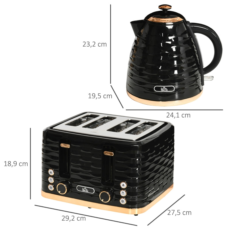 Kettle Toaster Set Breakfast Set 1.7L Kettle 4-Slice Toaster Black