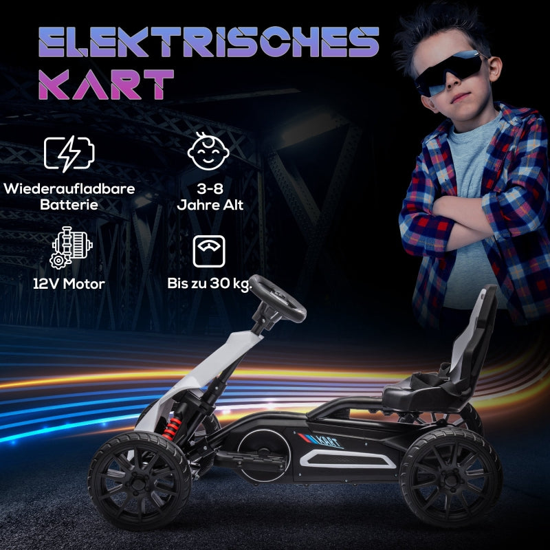 Children's Electric Go-Kart 12V Drift Kart with Adjustable Mode, Safety Belt, White