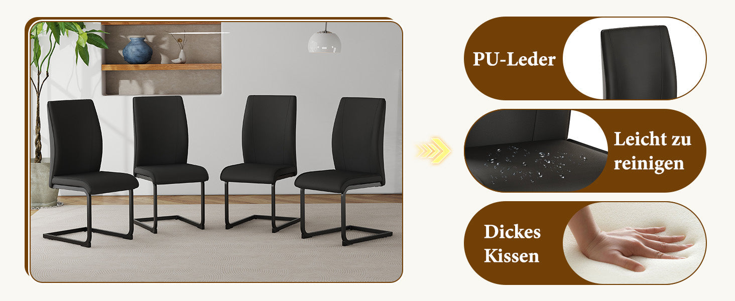 2-Piece Dining Chair Set Ergonomic Metal Legs - Black PU