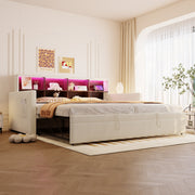 Upholstered Sofa Bed 90x190cm with Storage Headboard, LED and Charging Ports, Beige Velvet