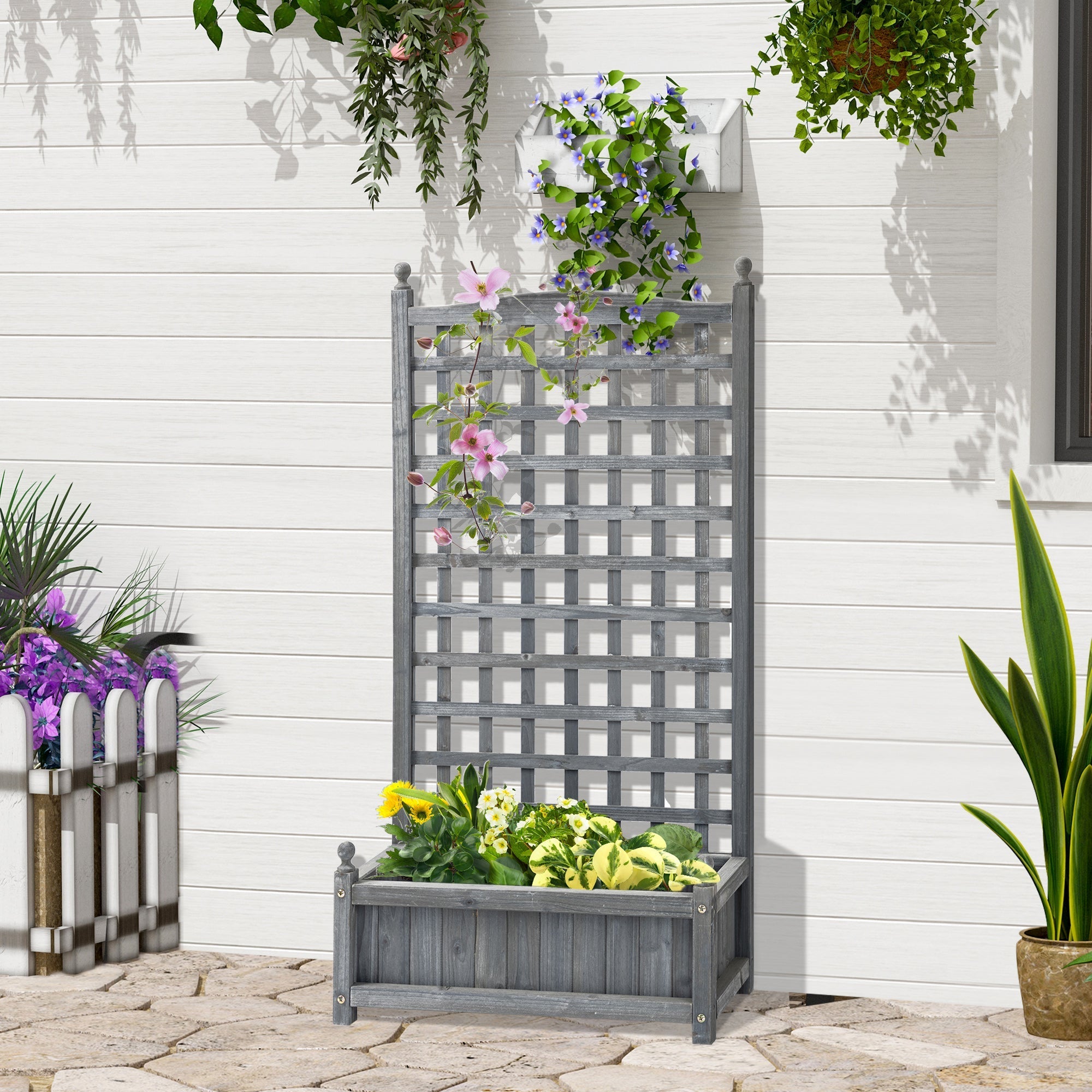 Planter Box with Trellis 64x28x120cm, Wooden Light Grey