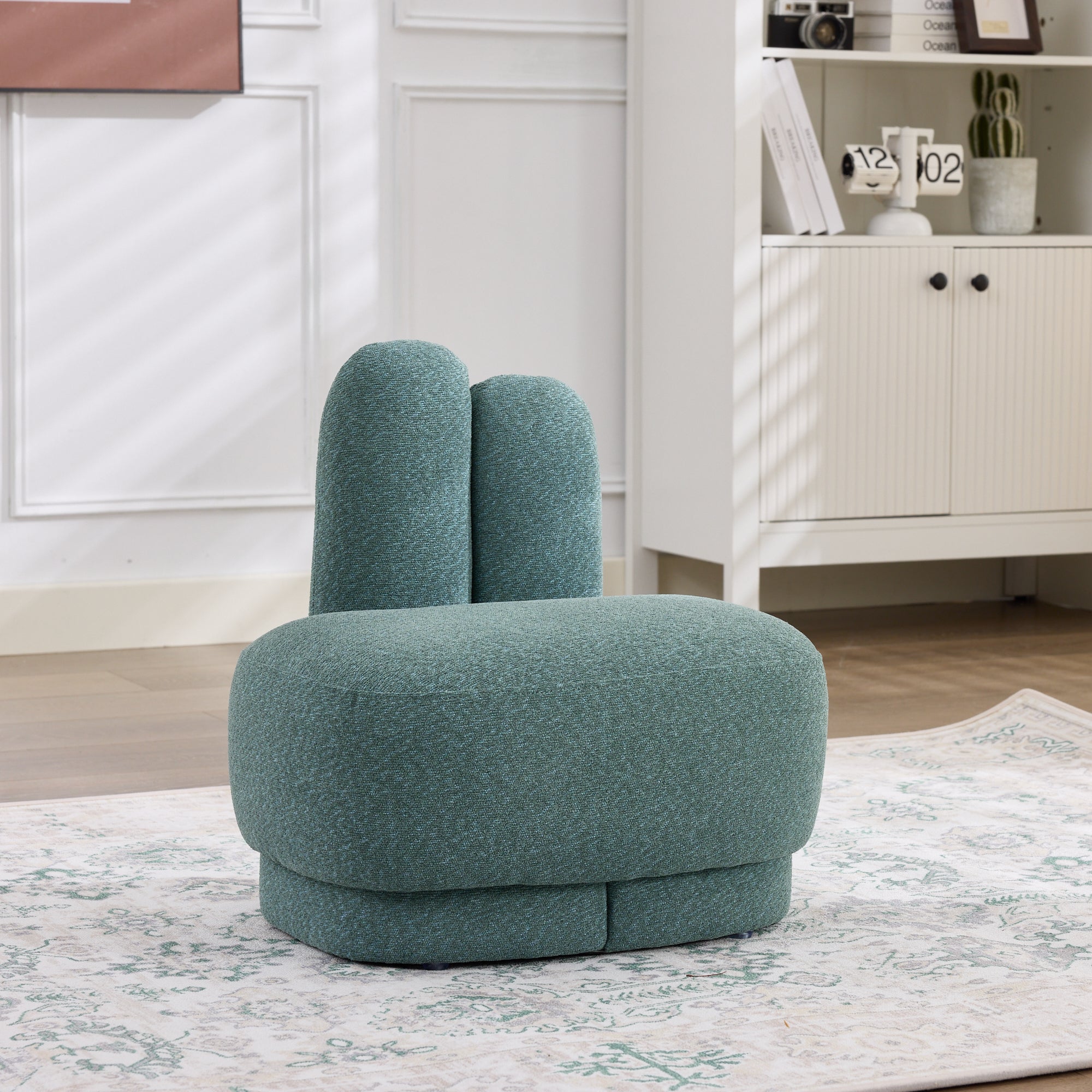 Bunny-Ear Ottoman Fixed Padded No Storage - Fabric