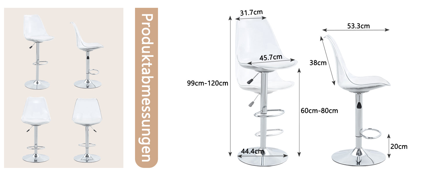Adjustable Swivel Bar Stool Set 2-Piece - Transparent Plastic/PU Leather