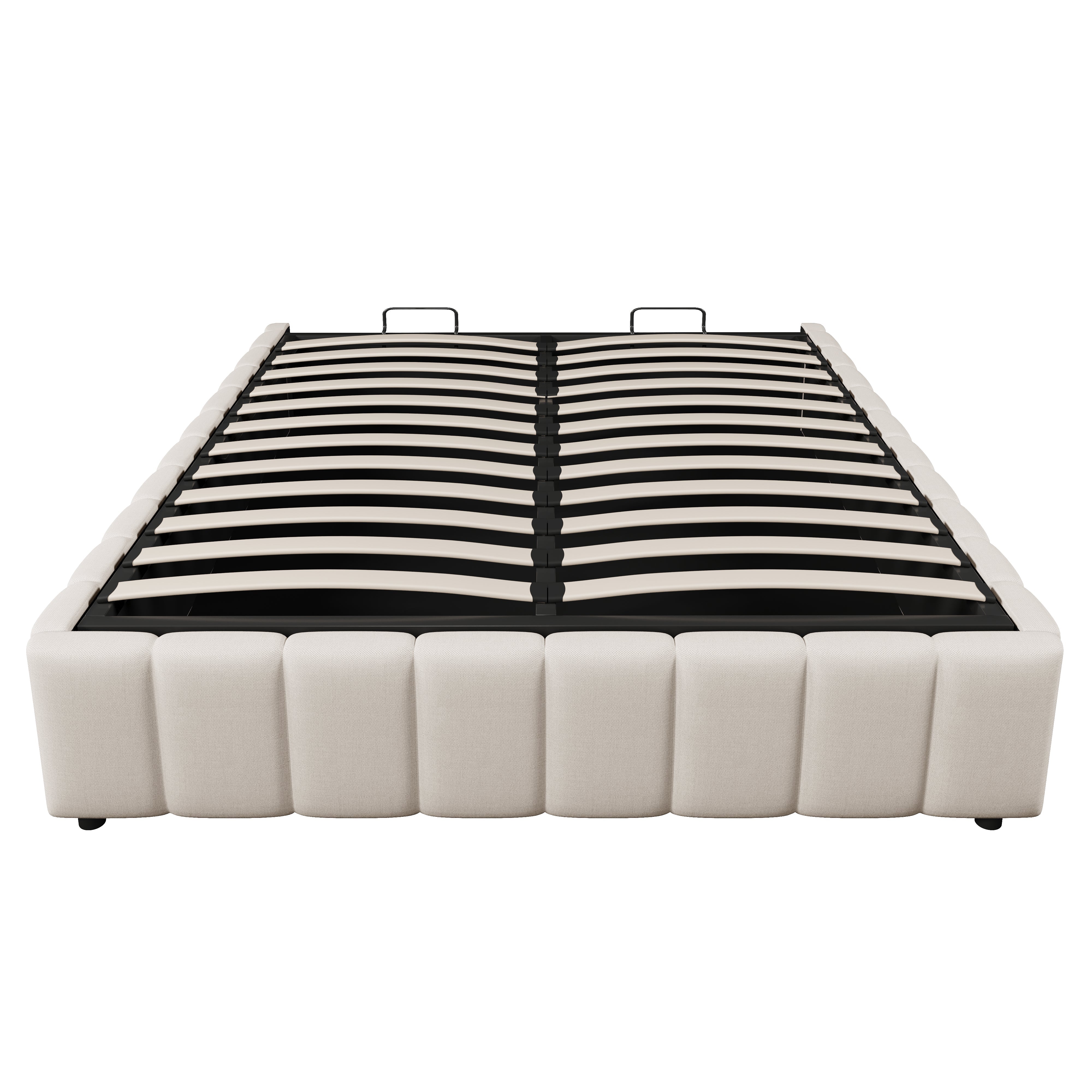 Upholstered Bed with Hydraulic Storage and No Headboard, 140x200cm, Beige