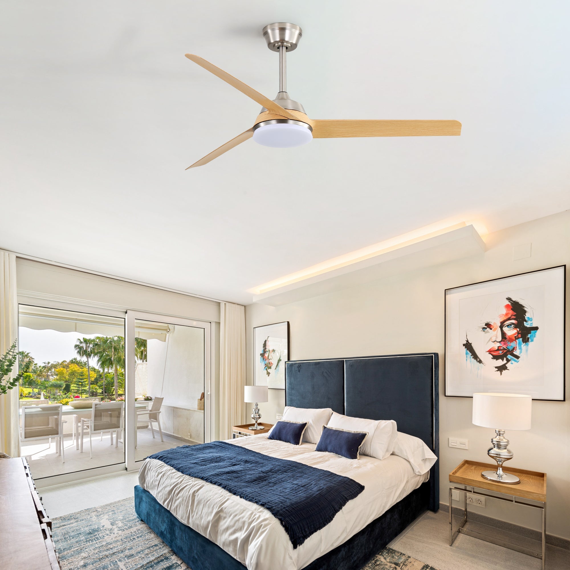 52-inch Ceiling Fan, 22W LED Light & Remote Control, 3 ABS Blades
