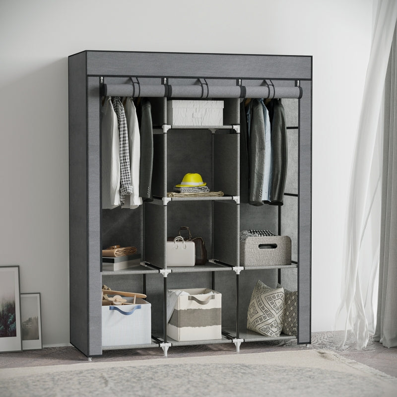 Fabric Wardrobe, 8 Tiers, Clothes Rails, Non-Woven Fabric, Dark Grey