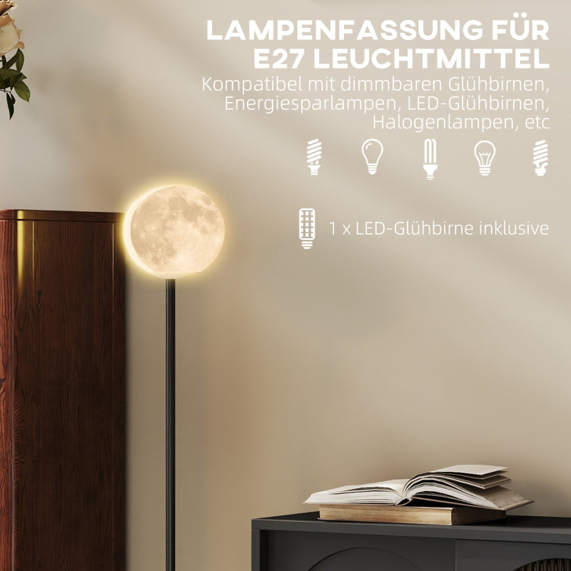 Floor Lamp Moon-Shade, Foot Switch, 3 Color Temperatures, Metal Black