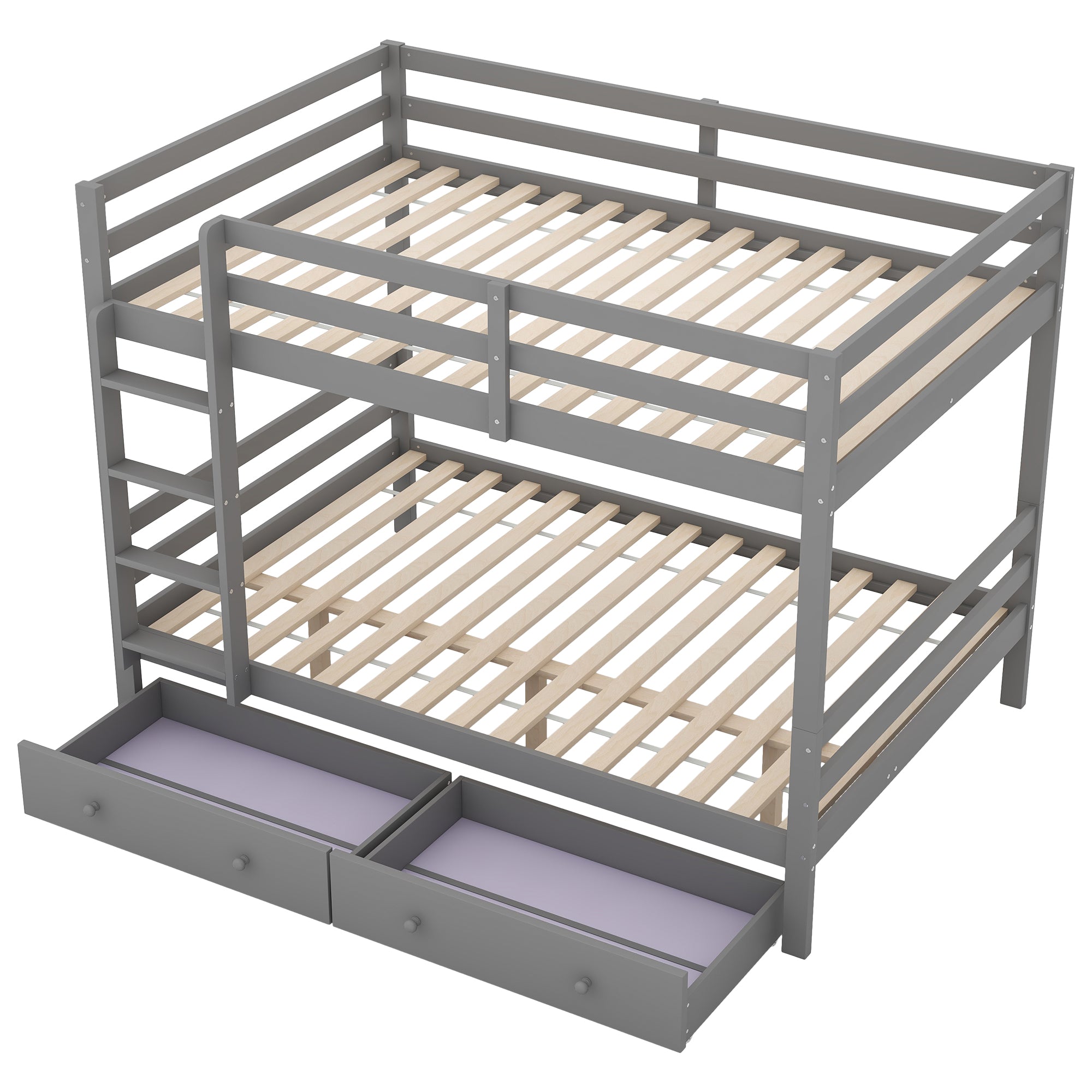 Bunk Bed 140x200cm Drawers Storage High Railings - Grey