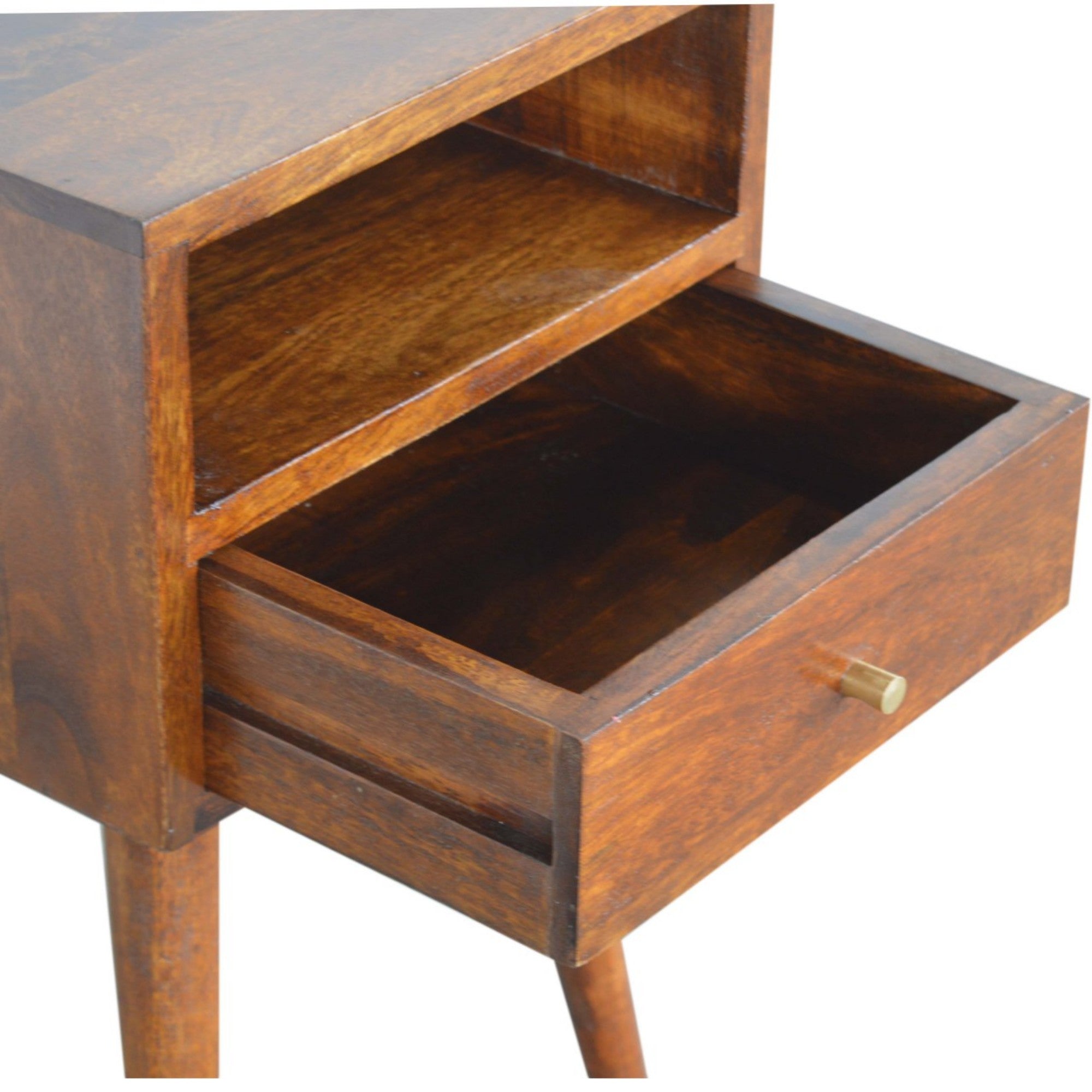 Solid Wood Mini Bedside, 1 Drawer Open Shelf, Dark Brown