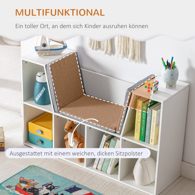 Bücherregal für Kinder, mit 6 Fächern, Spielzeugkiste, Weiß+Grau