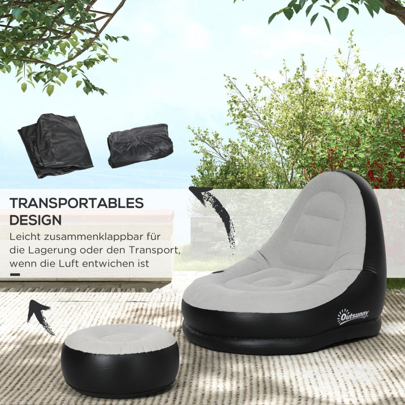 Inflatable Sofa with Footstool, Air Sofa with Cup Holder, Light Grey