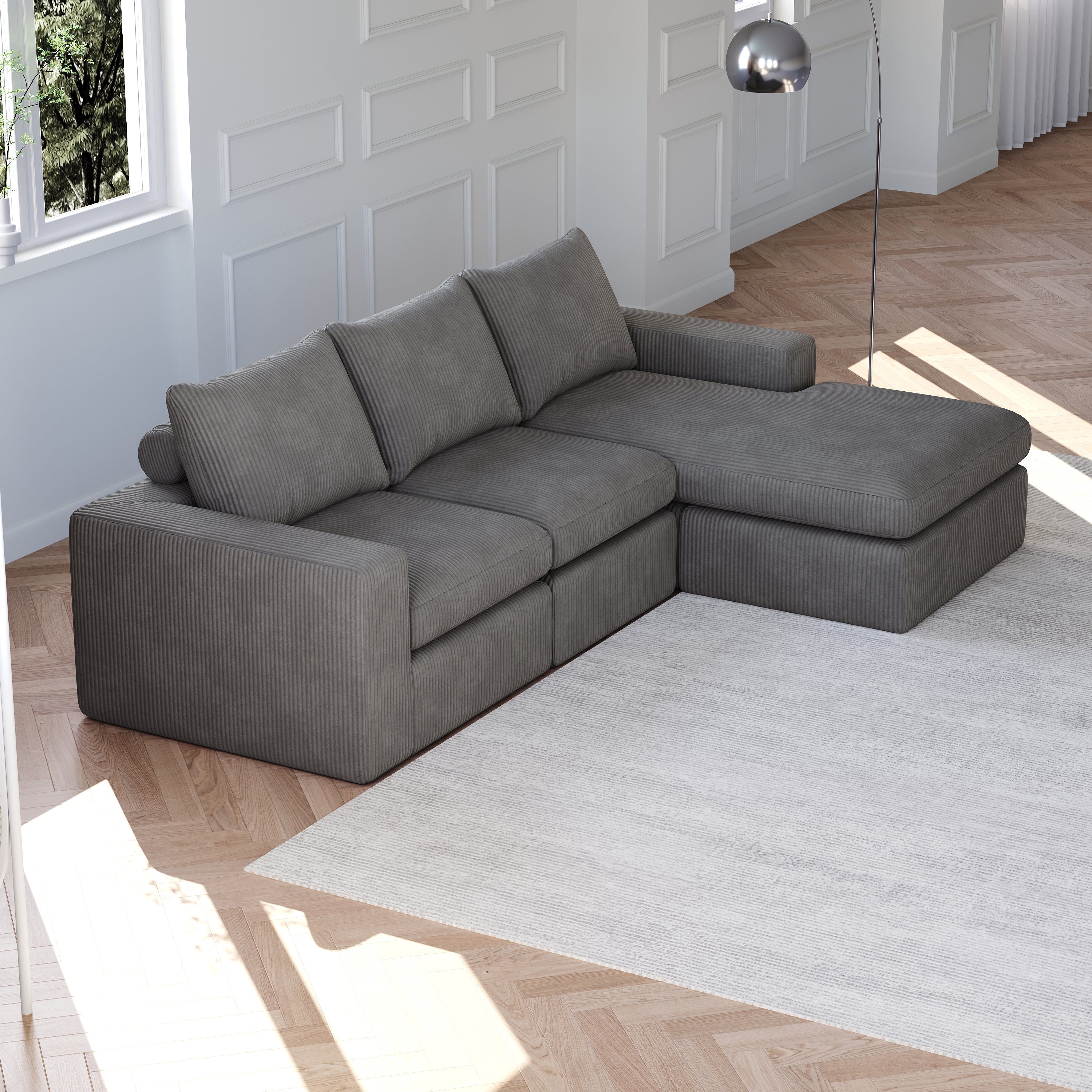 Boneless Couch with Chaise, L-shaped Modern Upholstered Corduroy