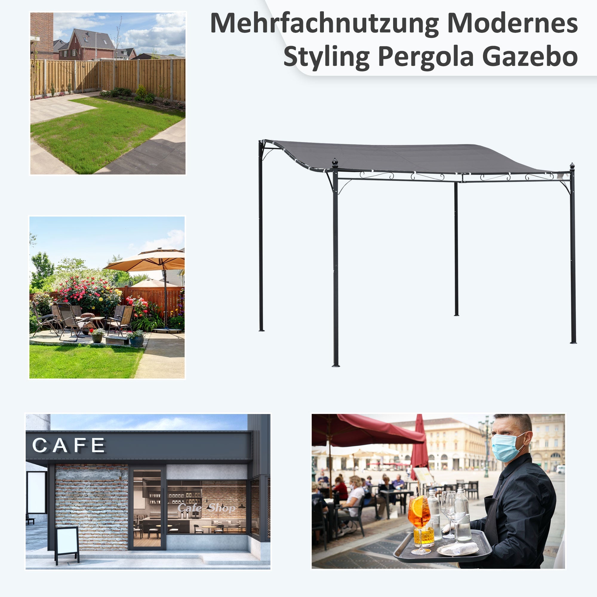 Pergola Garden Pavilion Tent 297x297cm Canopy for Terrace, Metal Grey