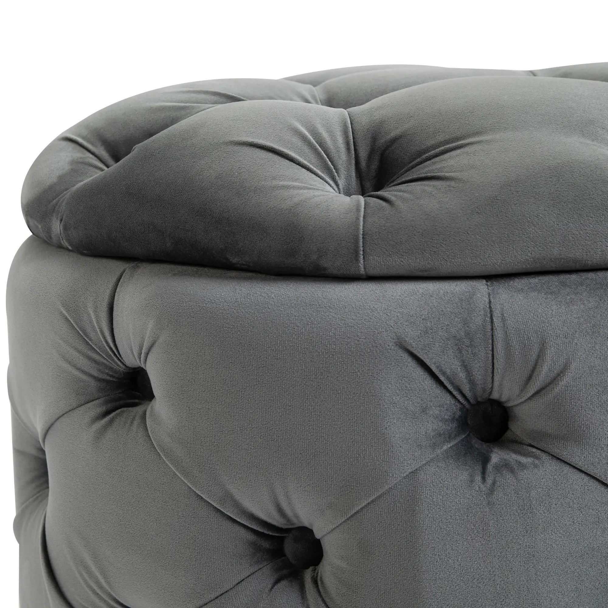 Vintage stool with storage, upholstered, charcoal gray