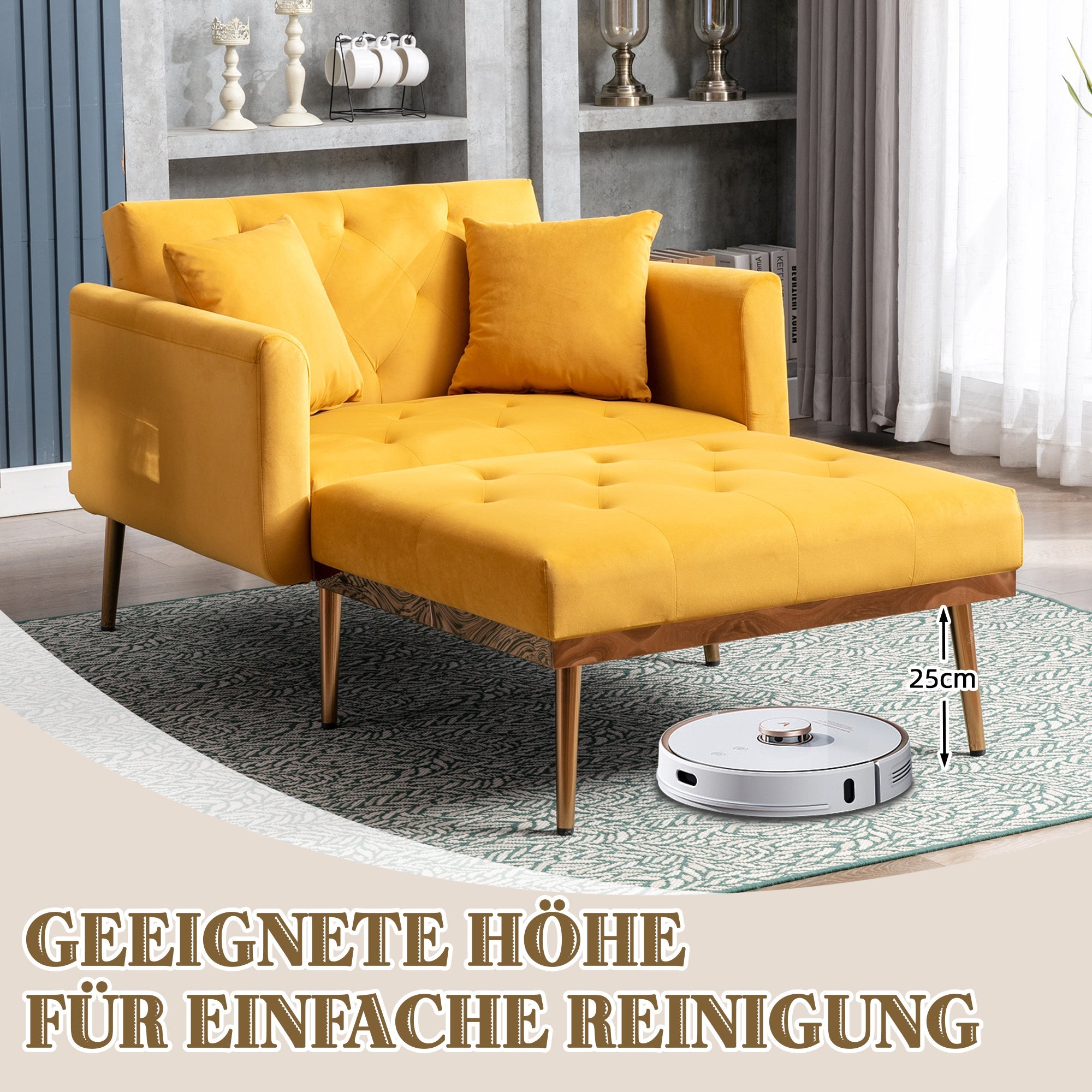 Armchair, Adjustable Backrest Recliner Folding Sofa, Mango