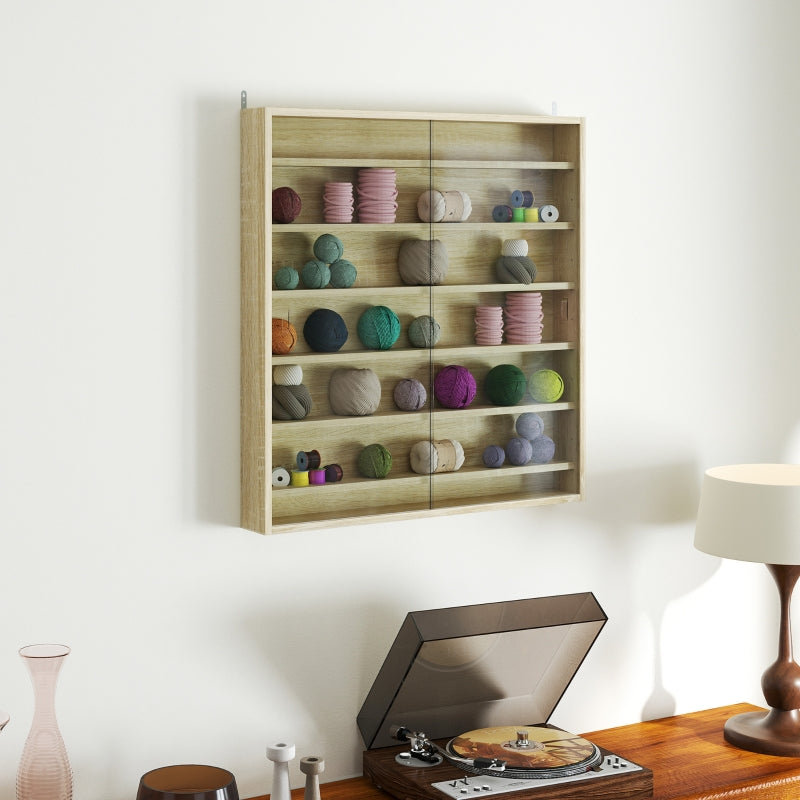Six Shelf Display Cabinet with Glass Doors, Oak