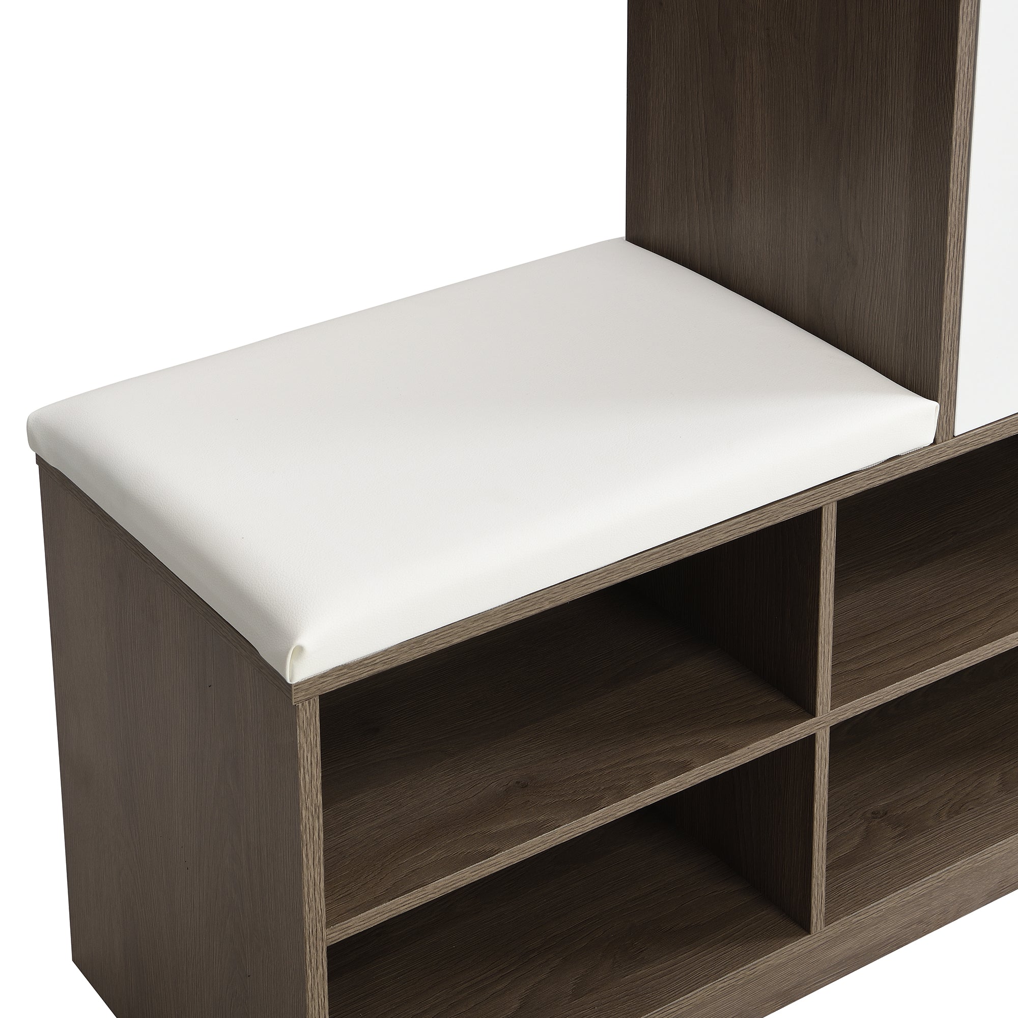 Shoe Storage Bench and Cabinet with Padded Seat, Adjustable Shelves, white