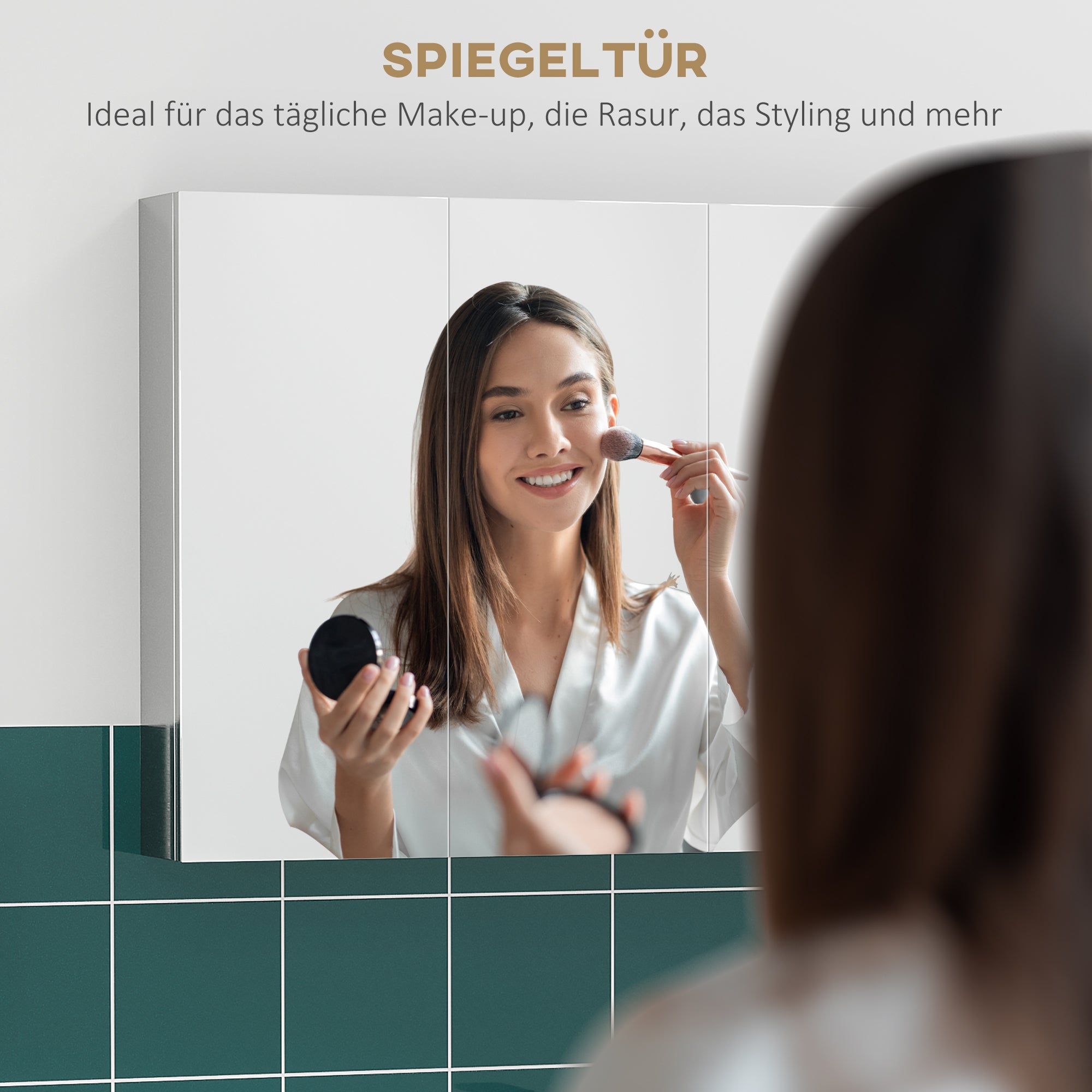 Bathroom Cabinet Mirrored Wall-Mounted 3 Glass Doors 5 Shelves, Stainless Steel Silver 70x12x55cm