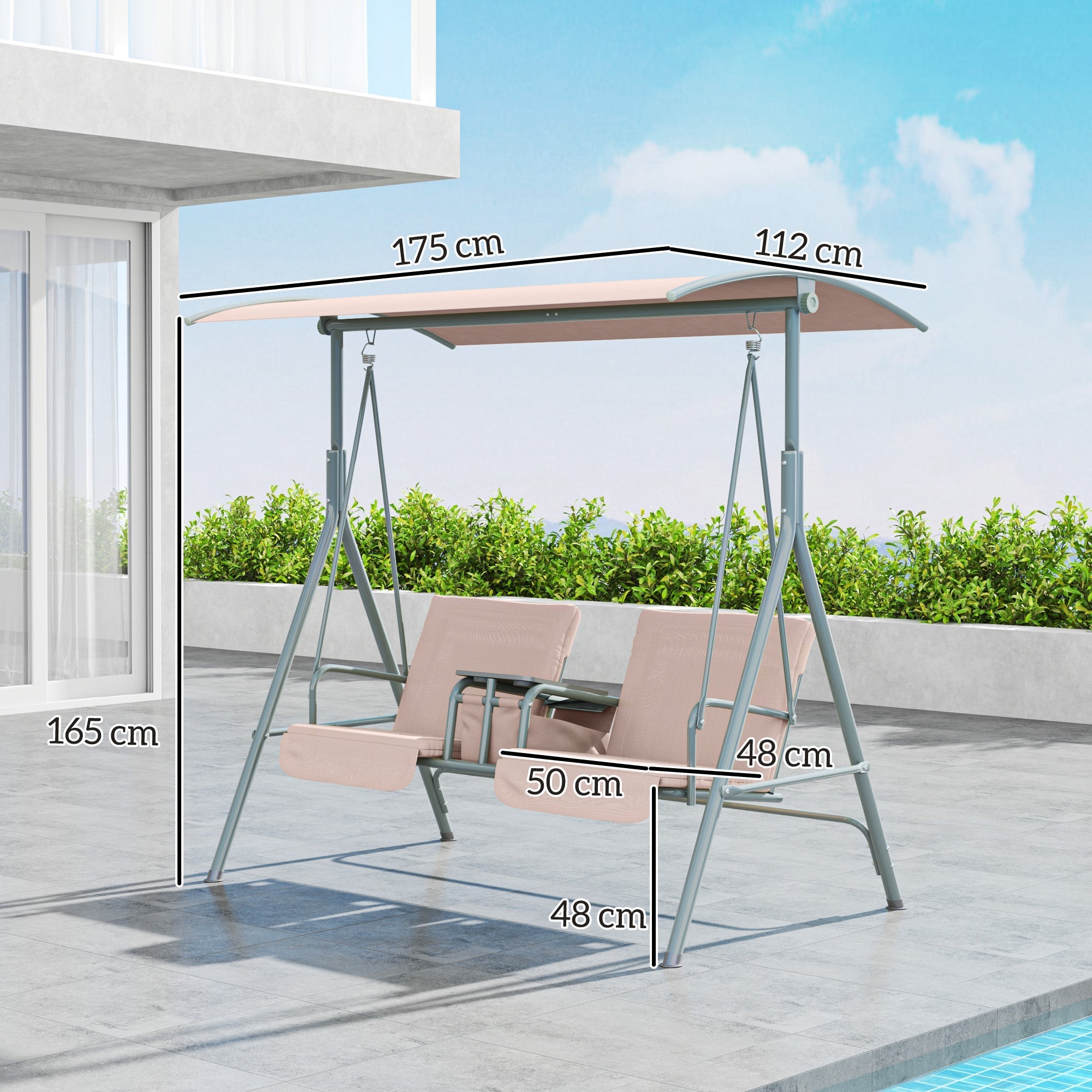Hollywood Swing 2-Seater with Sunshade, Cup Holder, 180kg Capacity, Beige