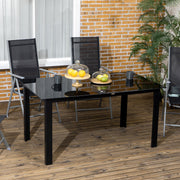 Outdoor Dining Table for 6, Aluminium Rectangular with Tempered Glass Top, Black