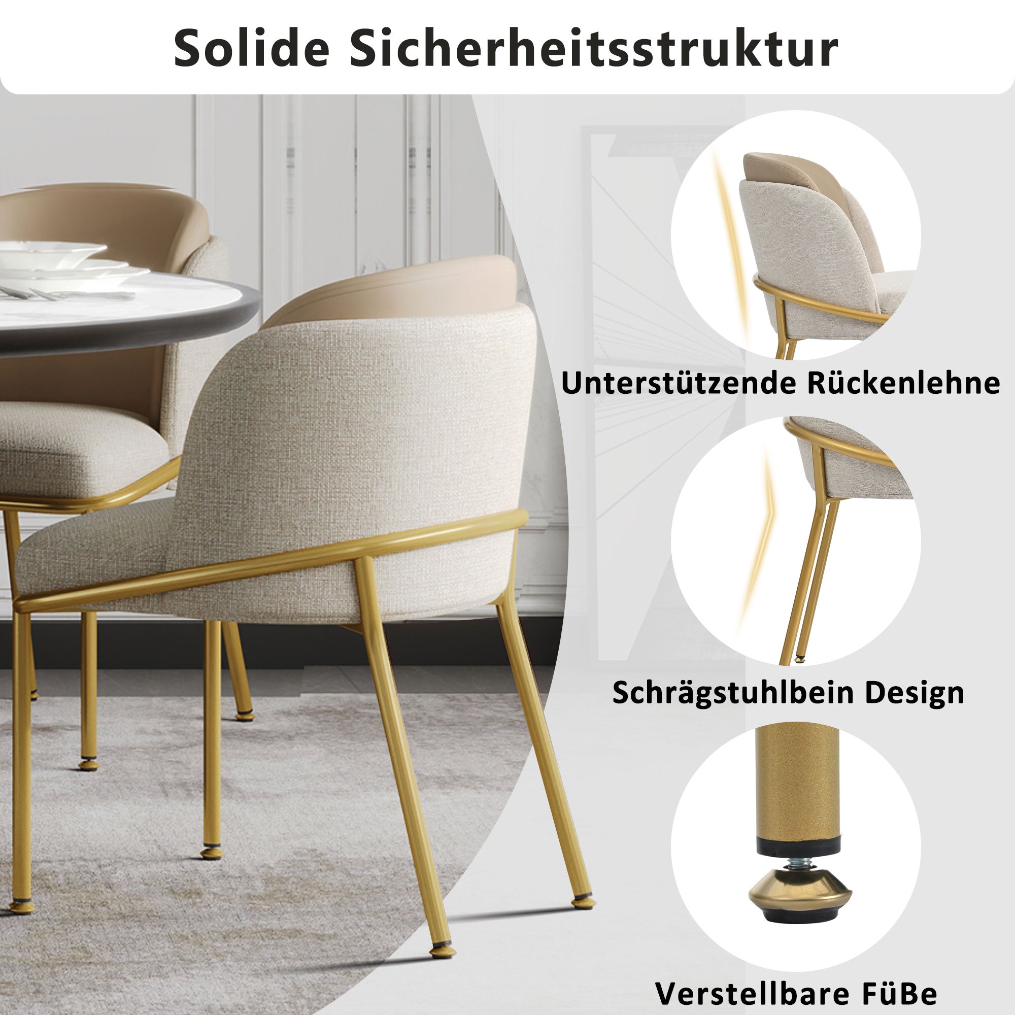 Modern Chairs, 2 Piece Angled Legs Adjustable Feet, Beige/Khaki
