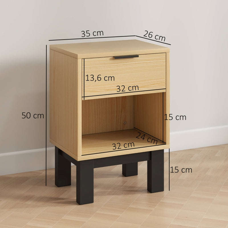Nightstand with Drawer Open Compartment 35x26x50cm - Oak
