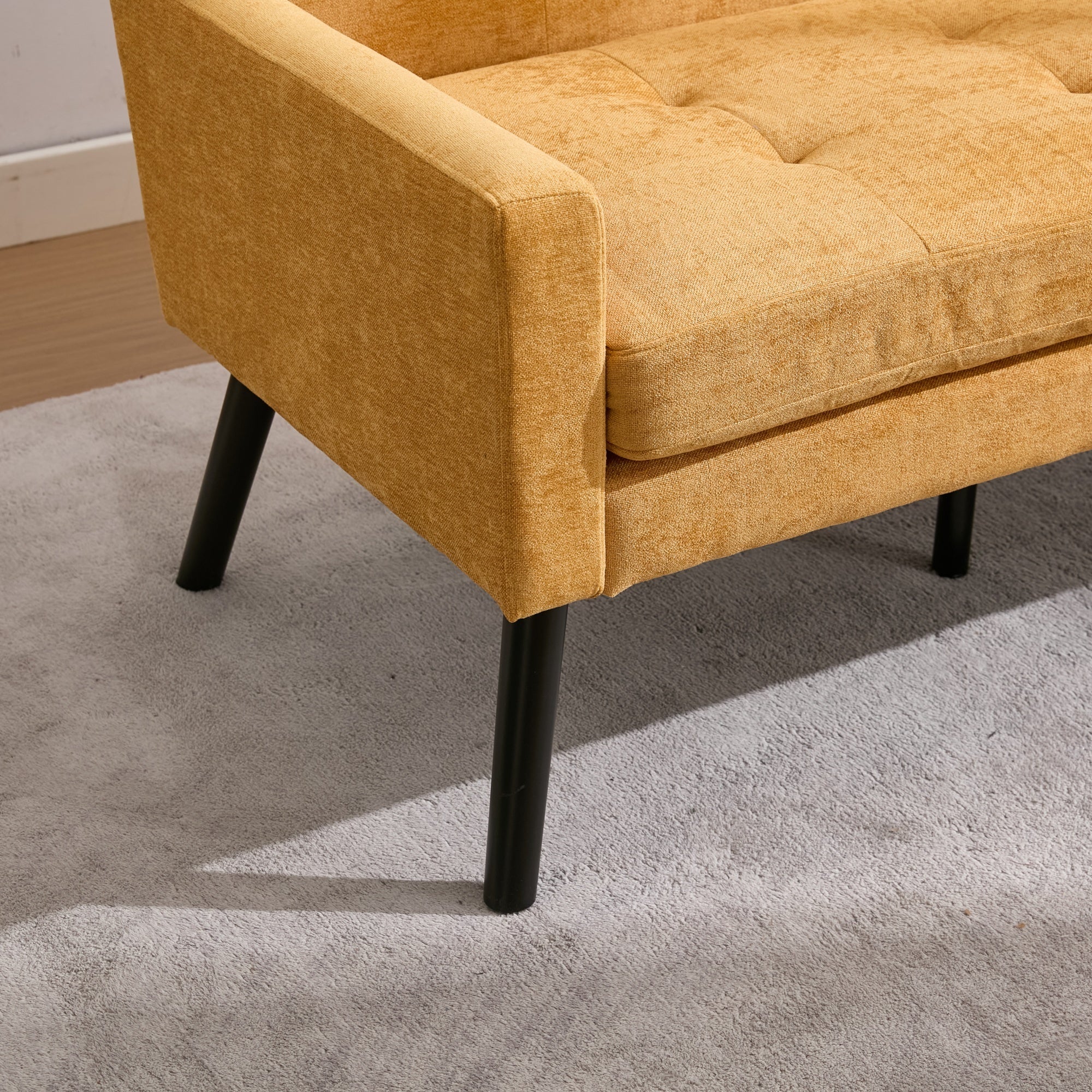 Premium Linen Bench with 2-Seater Tufted Design and Solid Wood Legs, Natural Linen Tone
