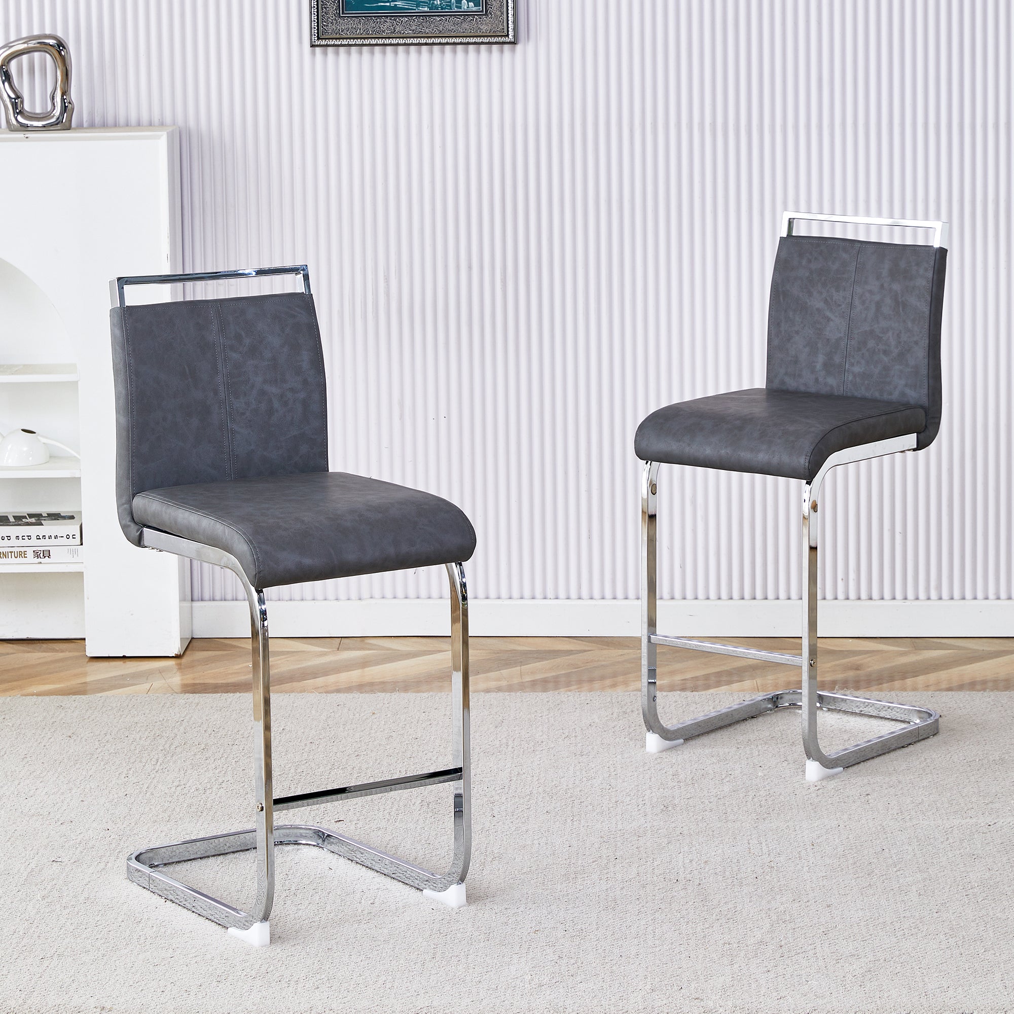 Bar Stools (Set of 2) Nordic Style High-Quality - Grey PU